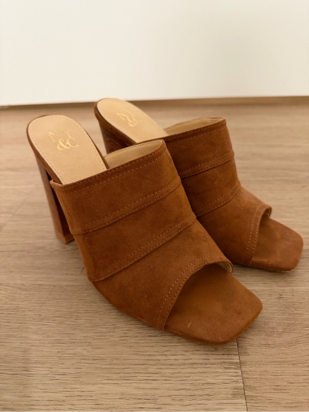 Suede Mule Heels in Brown by Unknown Brand